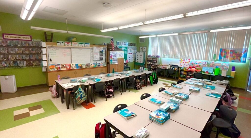 Title I school classroom awaits students before a busy day of learning